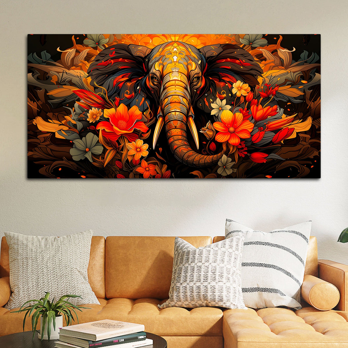 Floral Elephant Wall Art Painting for Home Decoration