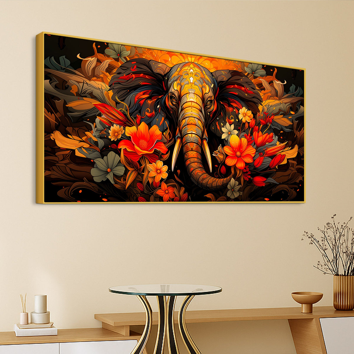 Floral Elephant Wall Art Painting for Home Decoration