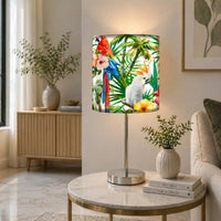 Floral Flower Art Printed Modern Stainless Steel Metal Finish Table Lamp