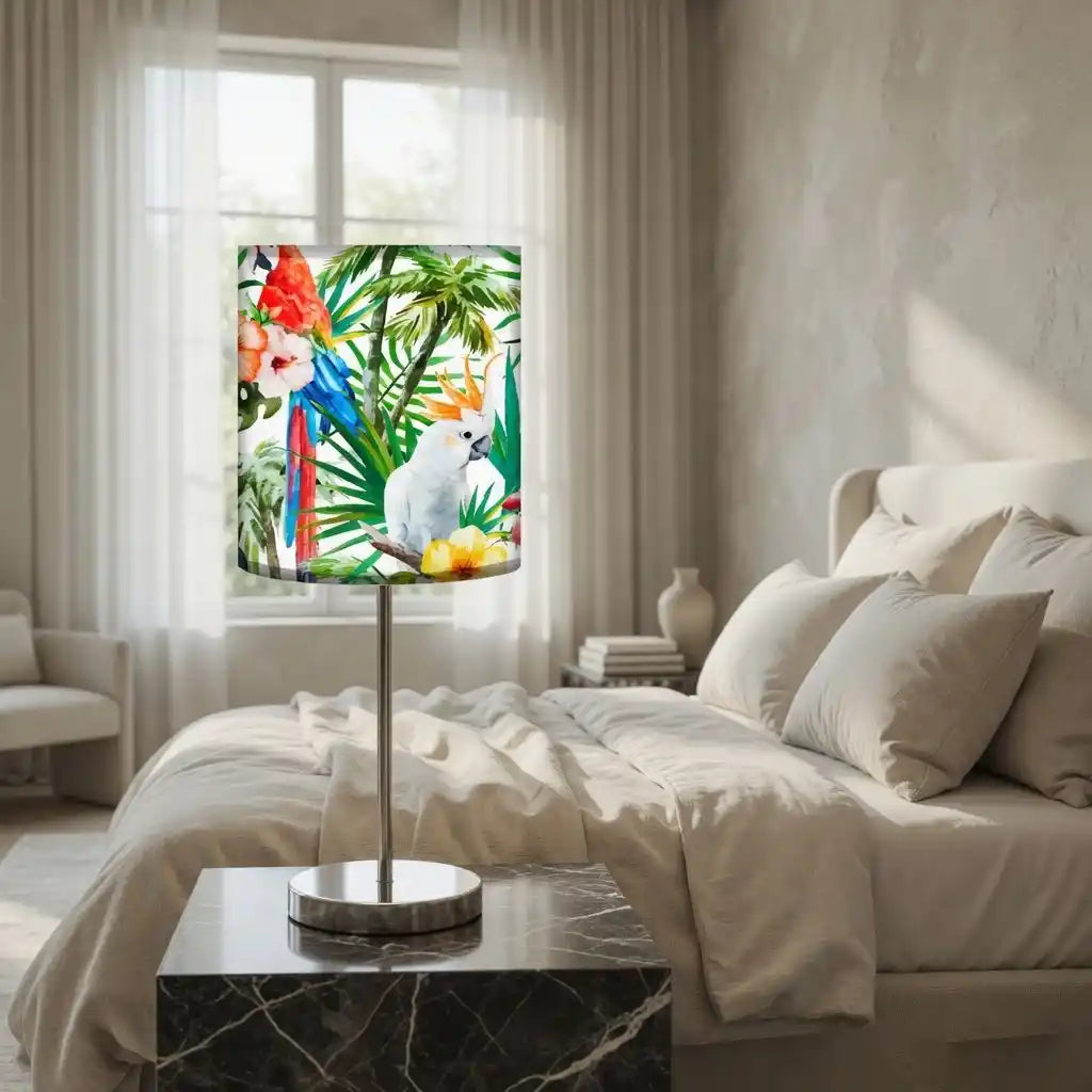 Floral Flower Art Printed Modern Stainless Steel Metal Finish Table Lamp