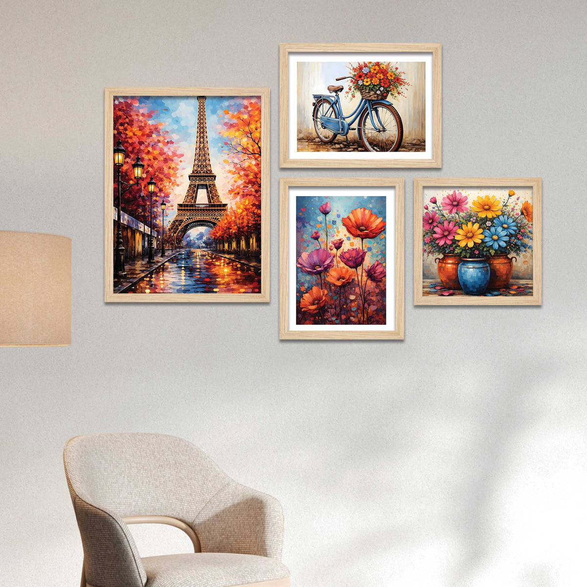 Floral & Paris Wall Frame Set of Four