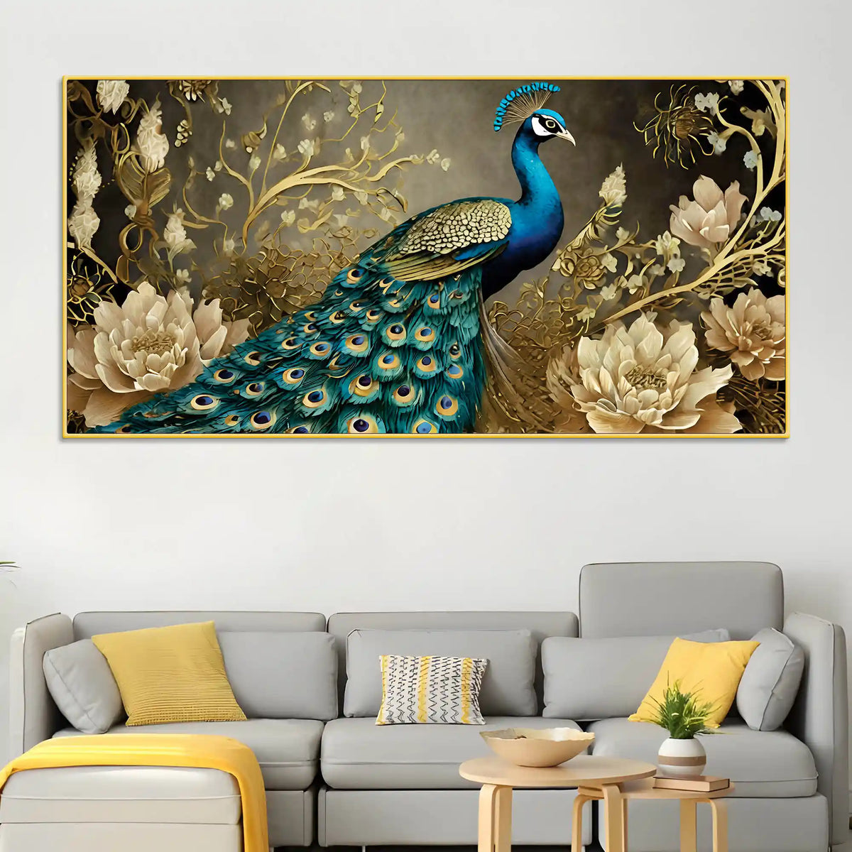 Floral Peacock Canvas Wall Painting for Luxury Home Décor