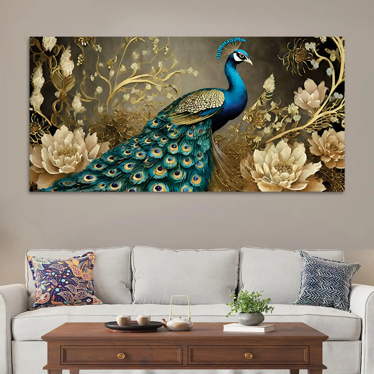 Floral Peacock Canvas Wall Painting for Luxury Home Décor