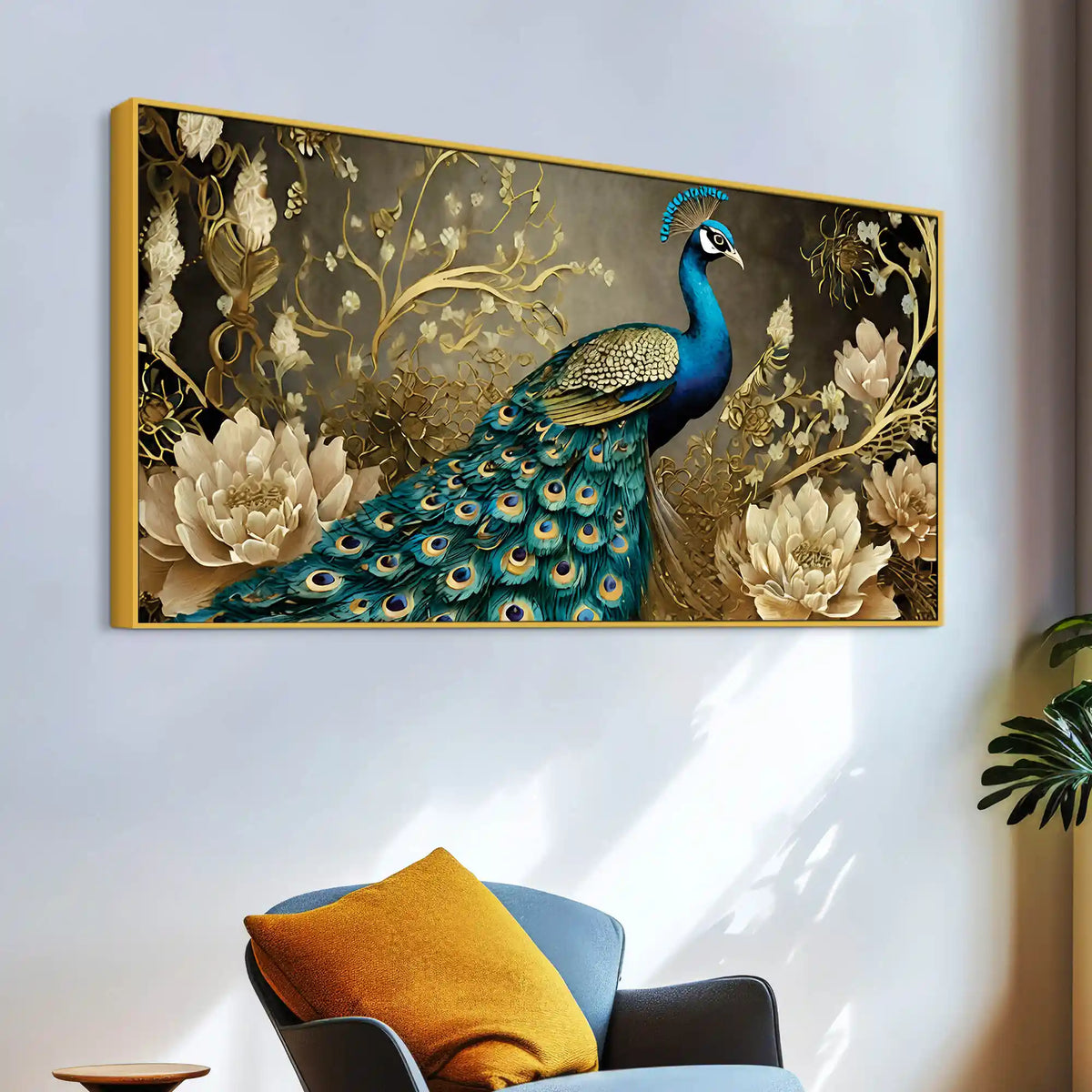 Floral Peacock Canvas Wall Painting for Luxury Home Décor