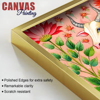 Floral Pichwai Cow Canvas Wall Painting | Indian Traditional Wall Painting