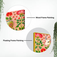 Floral Pichwai Cow Canvas Wall Painting | Indian Traditional Wall Painting