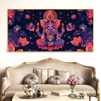 Floral Purple Pink Themed Lord Shri Ganesha Canvas Wall Painting for Home & Office – Elegant Spiritual Home Decor
