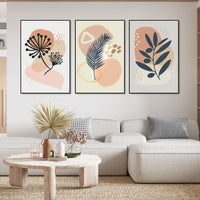 Flower & Leaves Floating Canvas Wall Painting Set of Three