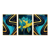 Flower Abstract Shapes Floating Canvas Wall Painting Set of Three