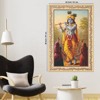 Flute of the Divine Floral Border Vertical Canvas Wall Painting