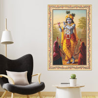 Flute of the Divine Floral Border Vertical Canvas Wall Painting
