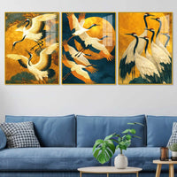 Flying Cranes Acrylic Wall Painting Set of 3