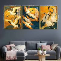 Flying Cranes Acrylic Wall Painting Set of 3