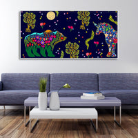 Folk Art Night Bears Canvas Wall Painting