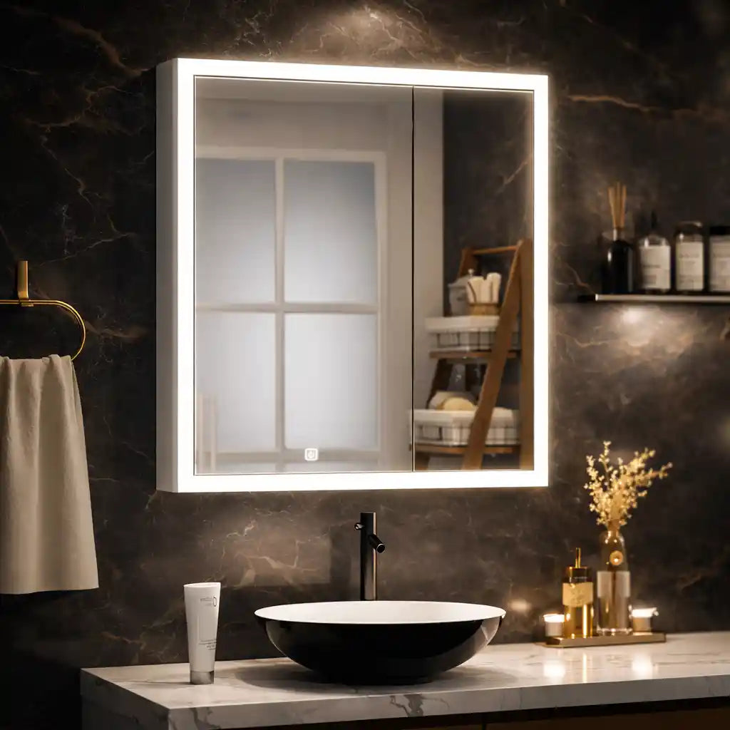Frameless LED Mirror Cabinet with White Backlight and Touch Control