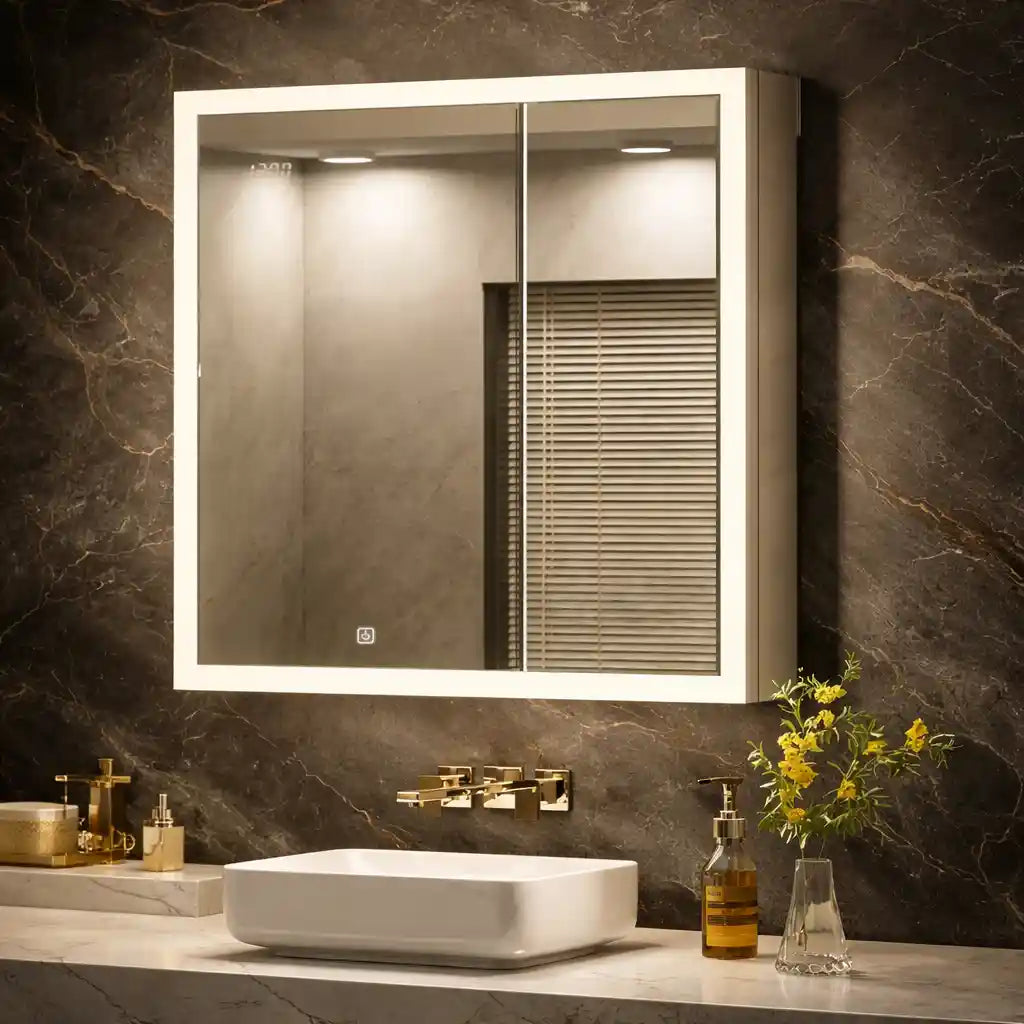 Frameless LED Mirror Cabinet with White Backlight and Touch Control