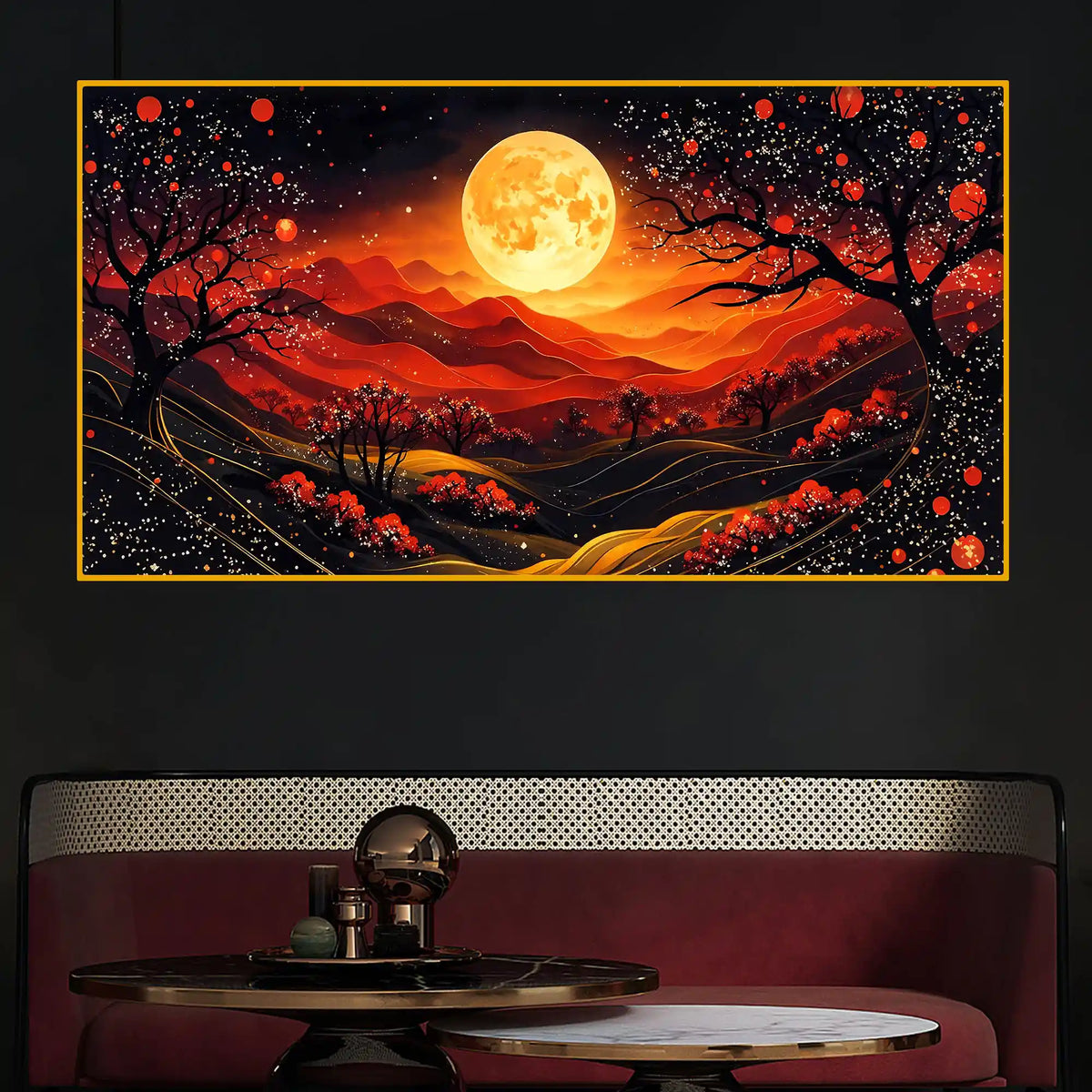 Full Moon Night Crystal Glass Painting for Wall Décor