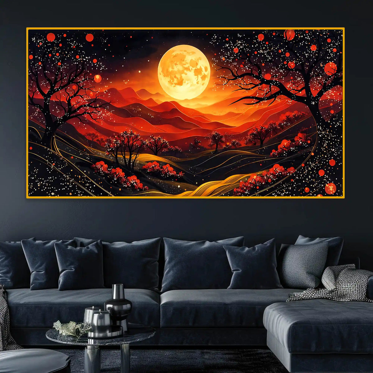 Full Moon Night Crystal Glass Painting for Wall Décor