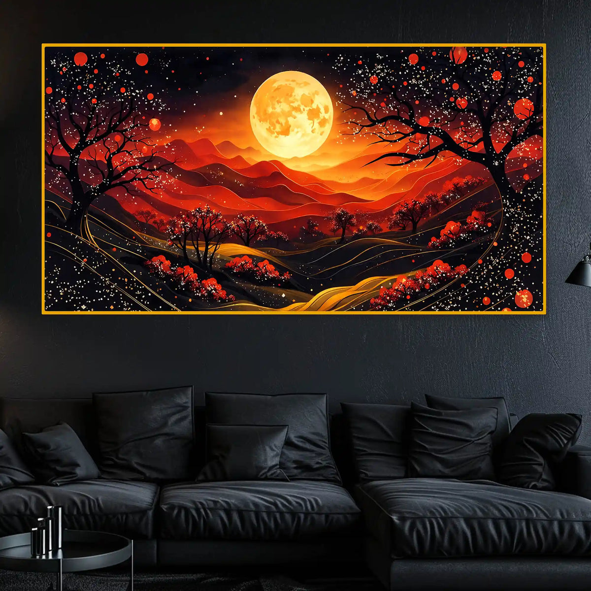 Full Moon Night Crystal Glass Painting for Wall Décor