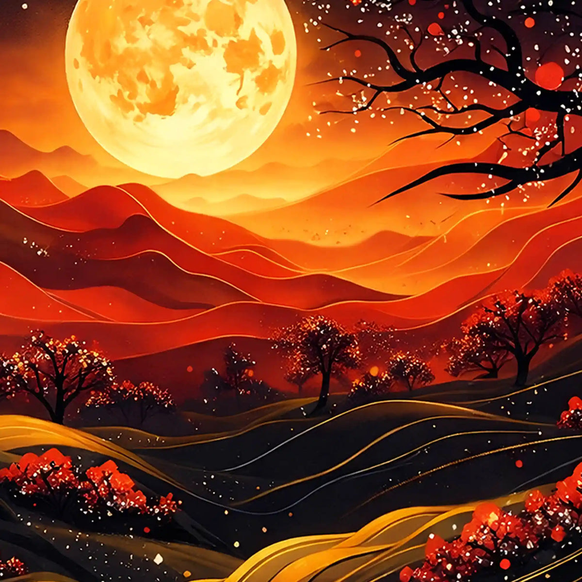 Full Moon Night Crystal Glass Painting for Wall Décor