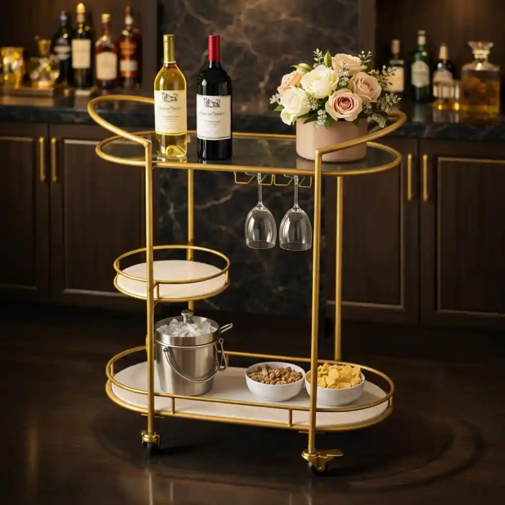 Functional Gold Bar Trolley with Curved Frame Design