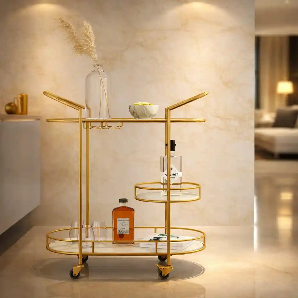Functional Gold Bar Trolley with Curved Frame Design