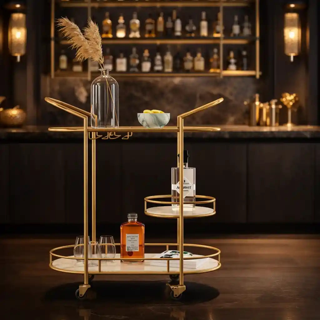 Functional Gold Bar Trolley with Curved Frame Design