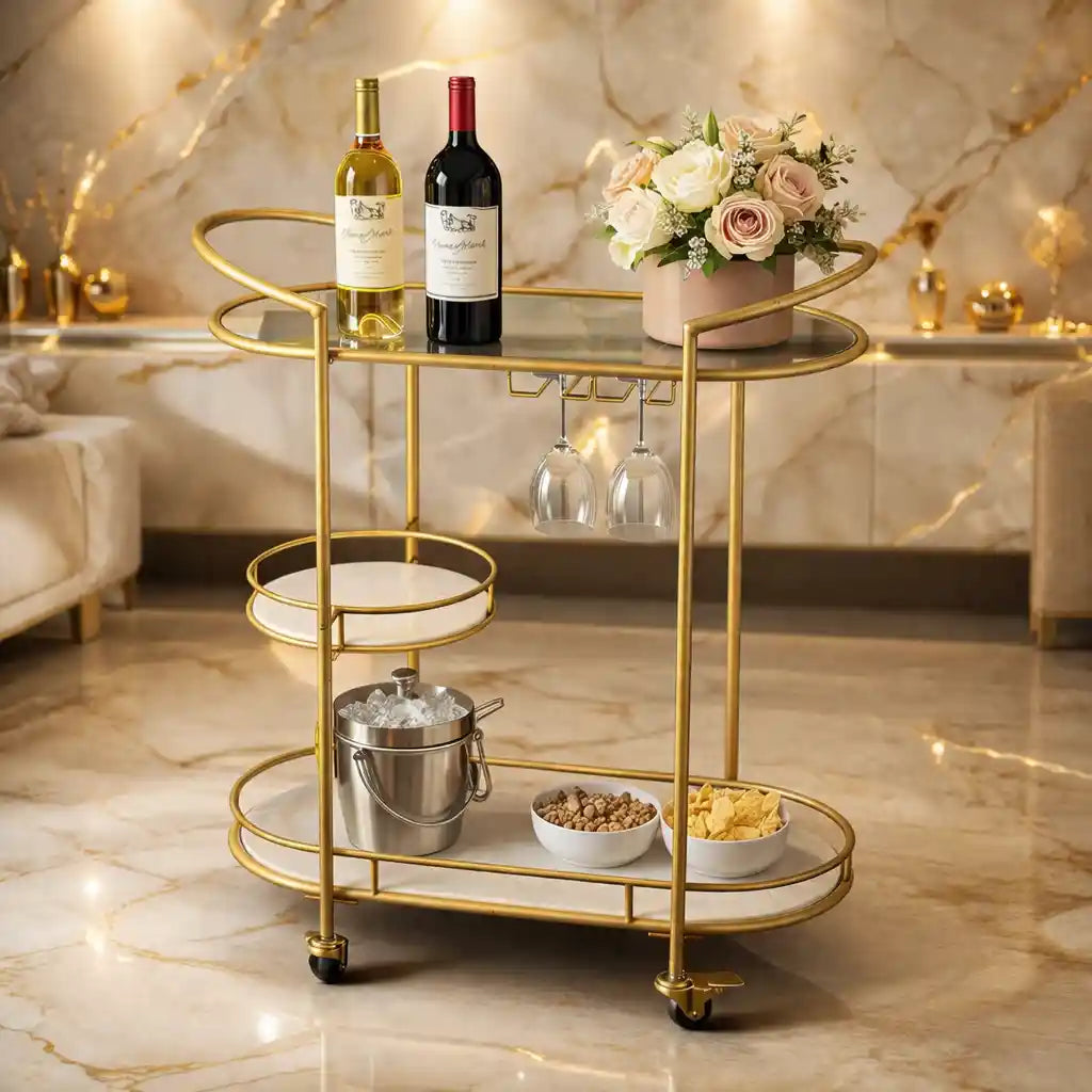 Functional Gold Bar Trolley with Curved Frame Design