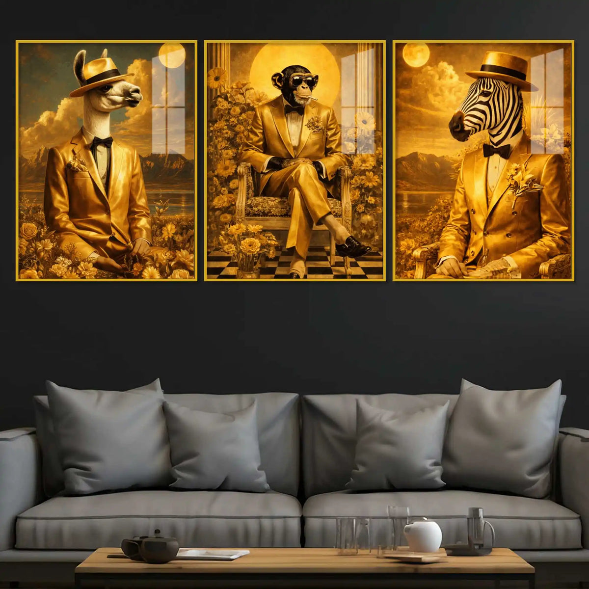 Funny Animal Acrylic Floating Wall Painting Set of 3