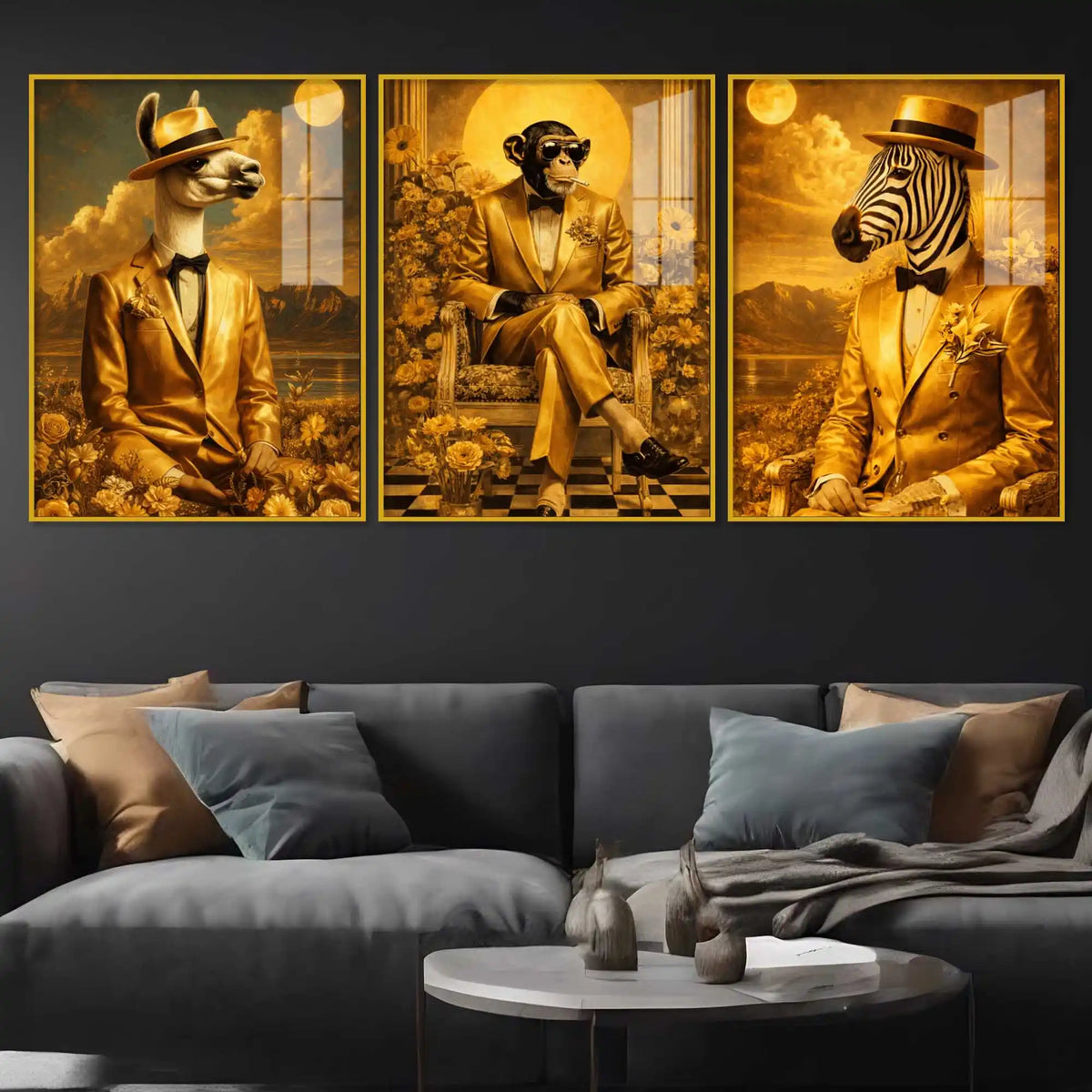 Funny Animal Acrylic Floating Wall Painting Set of 3