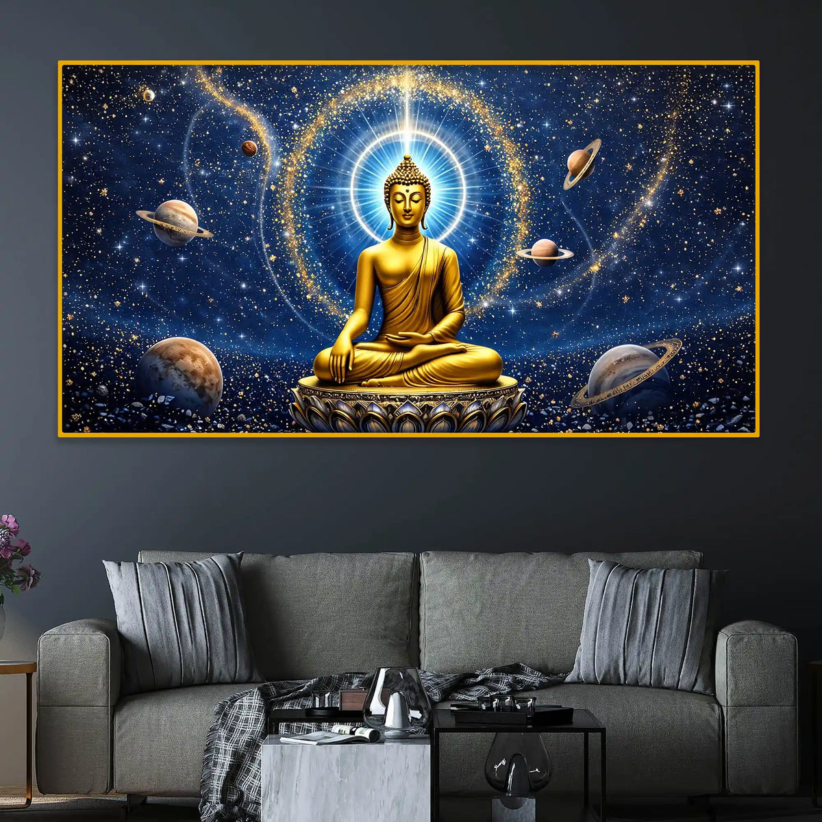Galaxy Buddha Crystal Glass Painting for Meditation Wall Décor