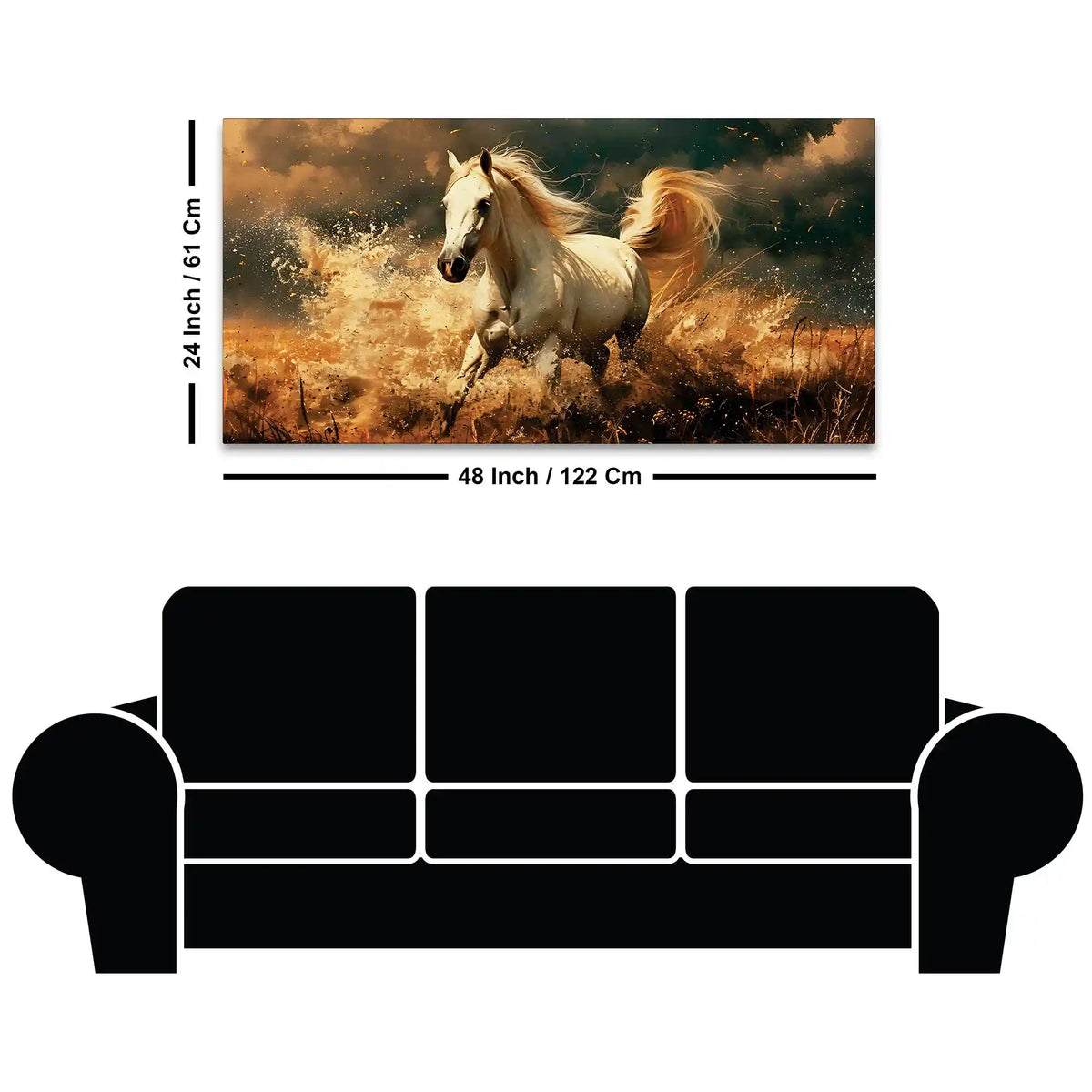 Galloping White Horse Running Through Water Canvas Wall Painting