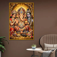 Ganesha Family Wall Art Floating Frame Crystal Wall Painting