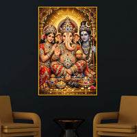 Ganesha Family Wall Art Floating Frame Crystal Wall Painting