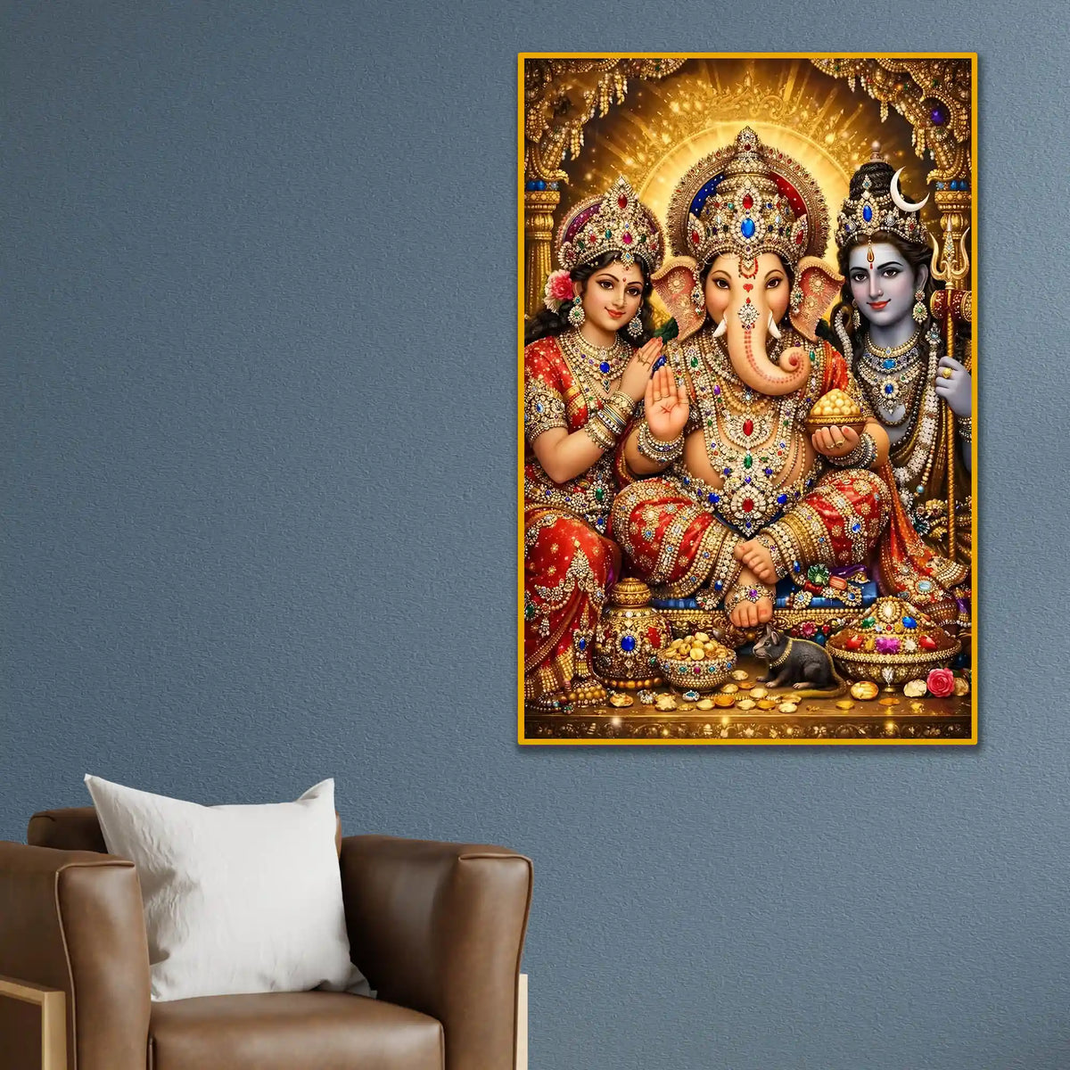 Ganesha Family Wall Art Floating Frame Crystal Wall Painting