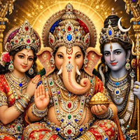 Ganesha Family Wall Art Floating Frame Crystal Wall Painting