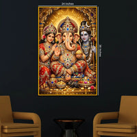 Ganesha Family Wall Art Floating Frame Crystal Wall Painting
