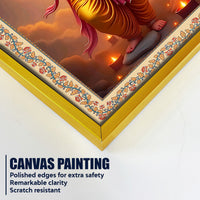 Ganesha with Sun Floral Border Vertical Canvas Wall Painting