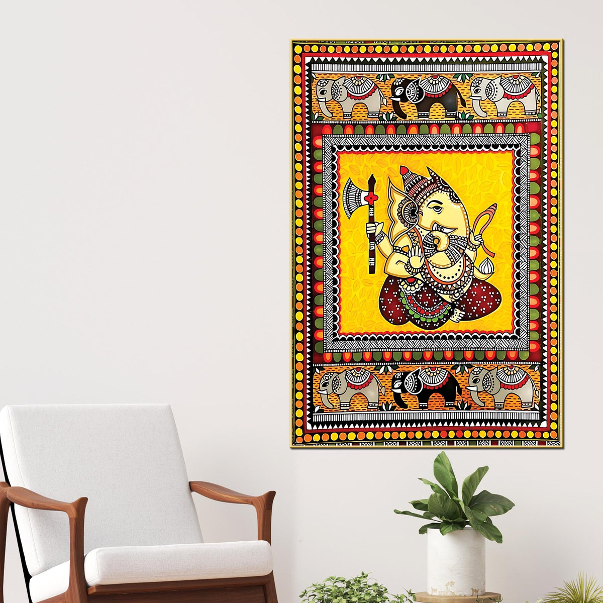 Ganpati Bappa Canvas Wall Painting | Indian Traditional Folk Art Home Decor