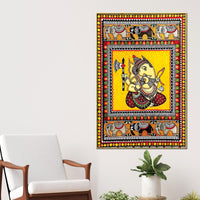 Ganpati Bappa Canvas Wall Painting | Indian Traditional Folk Art Home Decor