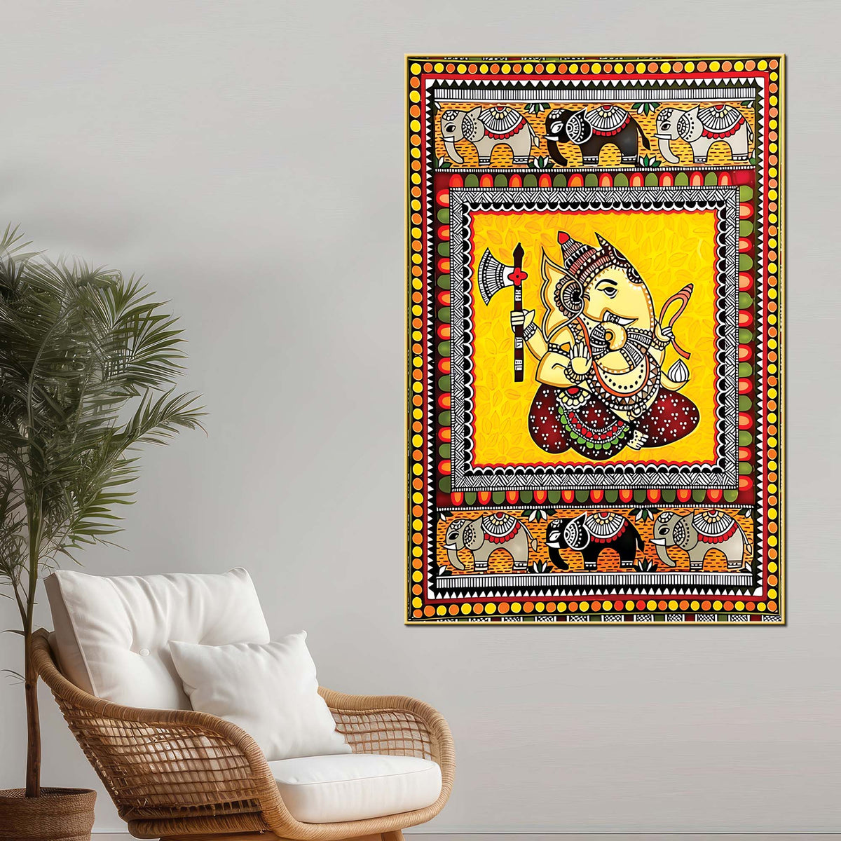 Ganpati Bappa Canvas Wall Painting | Indian Traditional Folk Art Home Decor