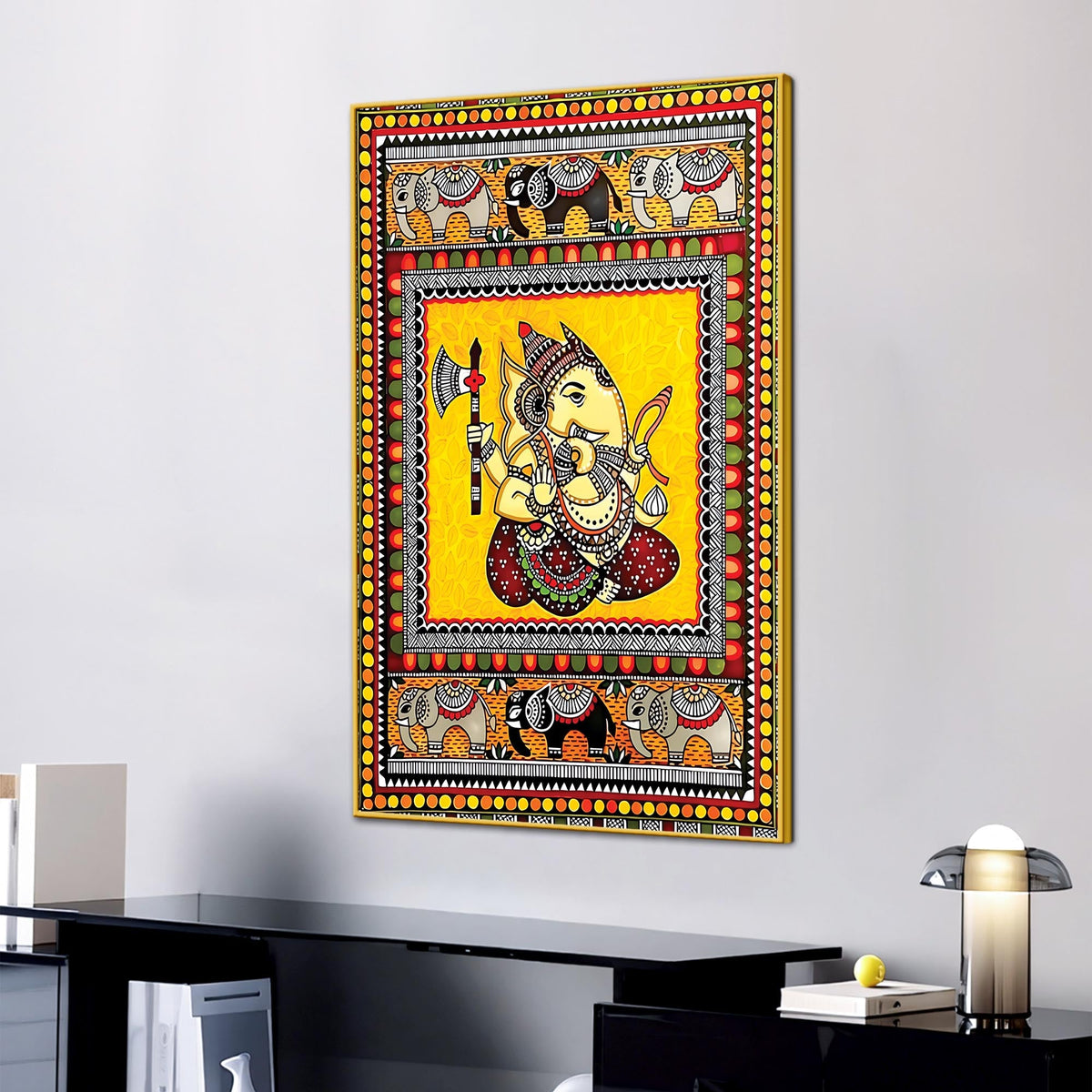 Ganpati Bappa Canvas Wall Painting | Indian Traditional Folk Art Home Decor