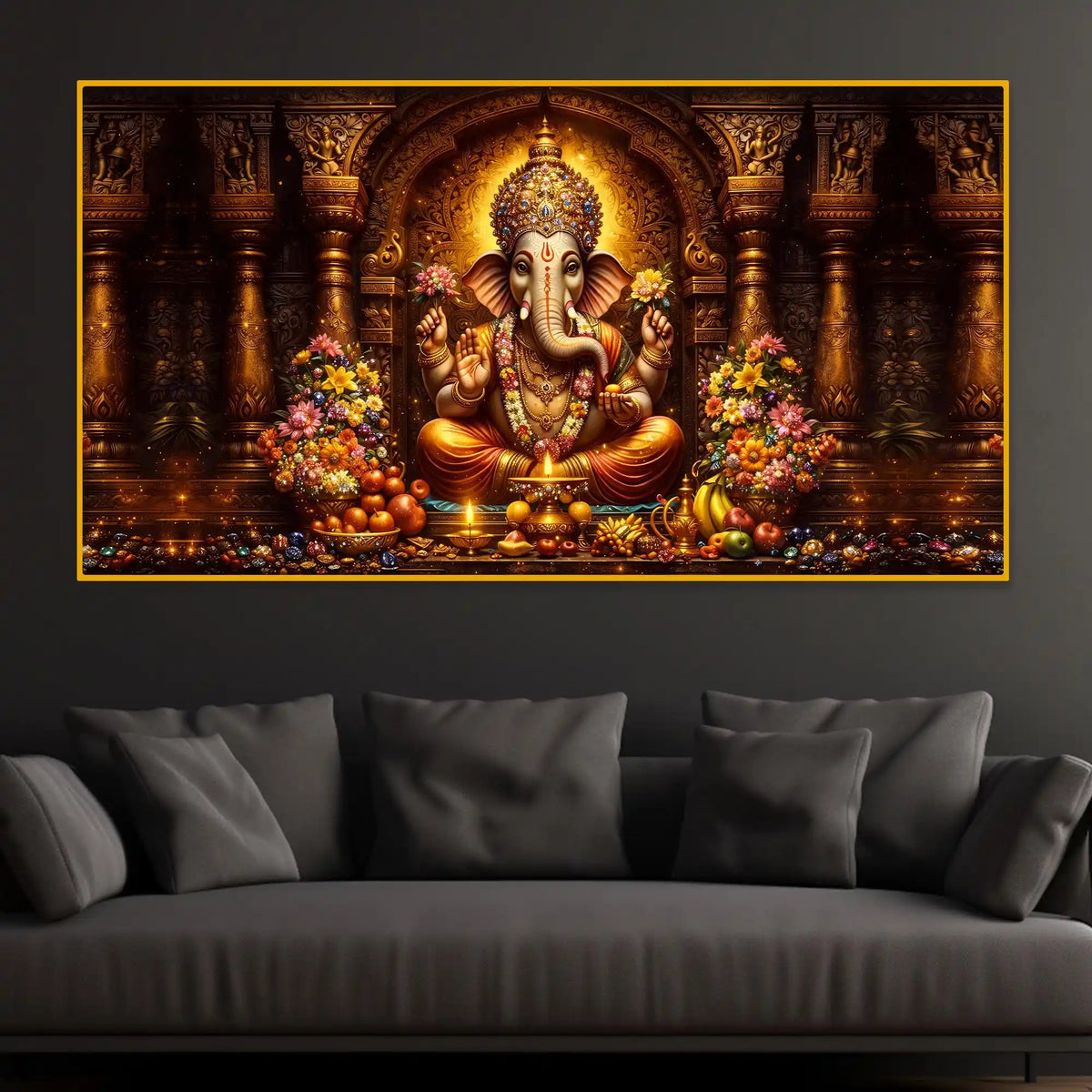 Ganpati Bappa Morya Crystal Glass Painting for Temple Style Décor