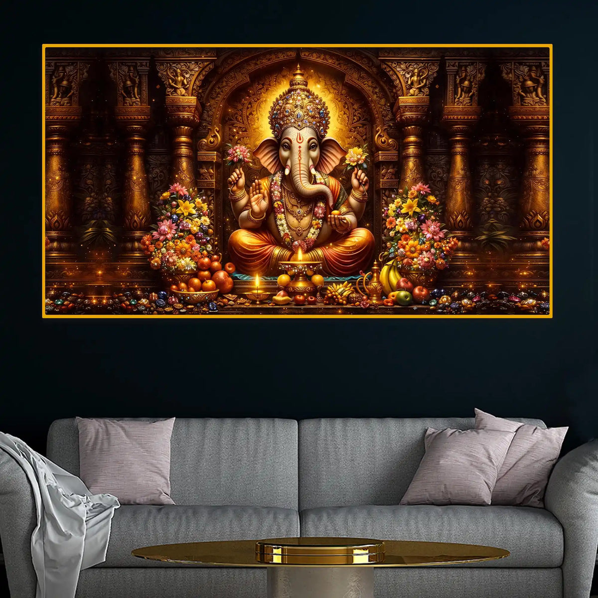 Ganpati Bappa Morya Crystal Glass Painting for Temple Style Décor