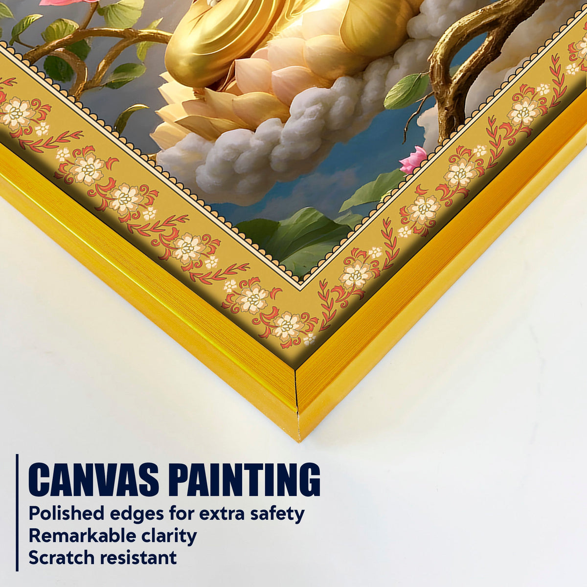 Gautam Buddha Awakened One Floral Border Vertical Wall Painting