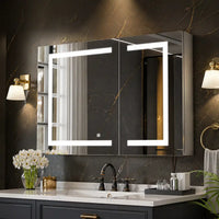 Geometric LED Light Mirror Cabinet with Soft Close Doors