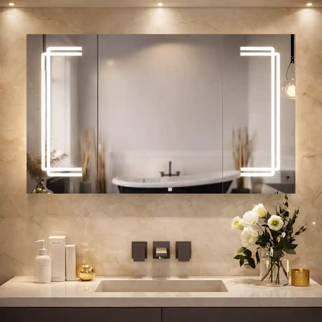 Geometric LED Light Mirror Cabinet with Soft Close Doors