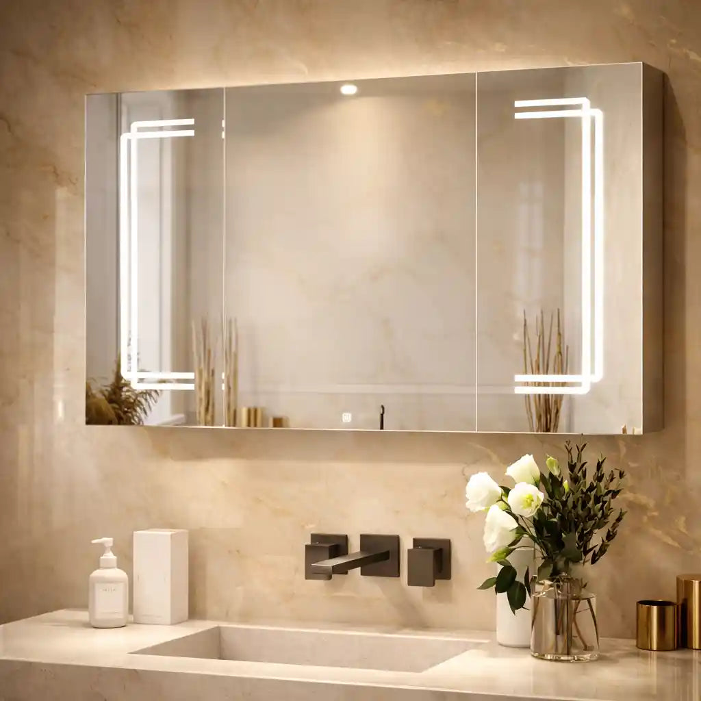 Geometric LED Light Mirror Cabinet with Soft Close Doors