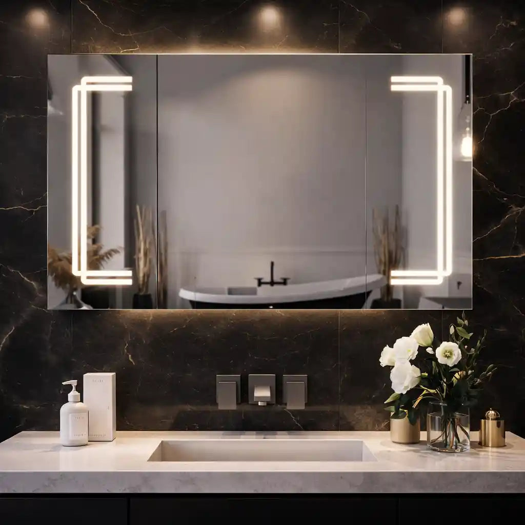 Geometric LED Light Mirror Cabinet with Soft Close Doors