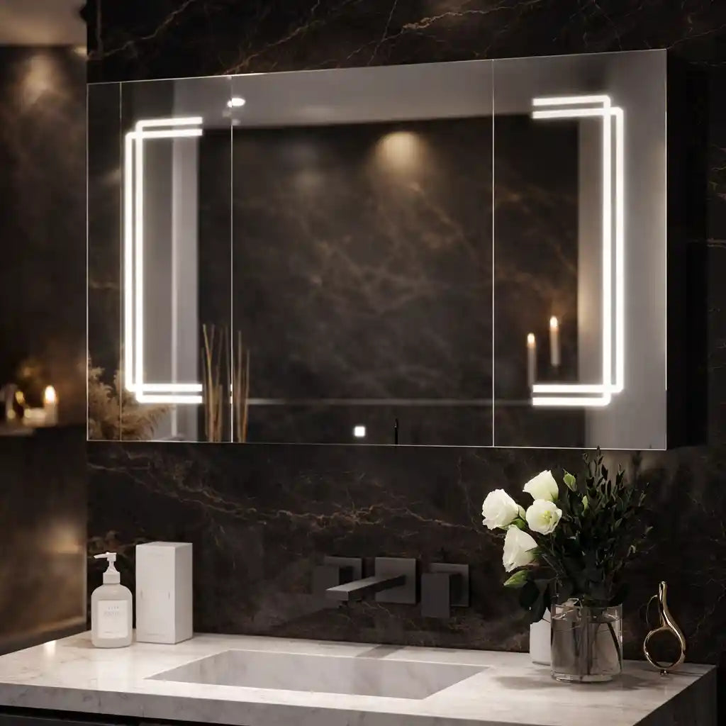 Geometric LED Light Mirror Cabinet with Soft Close Doors
